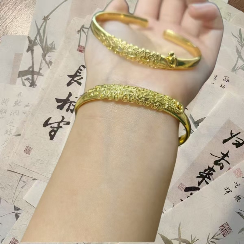 批发女款孔雀镯子古法烧蓝珐琅复古民族风孔雀手镯|undefined