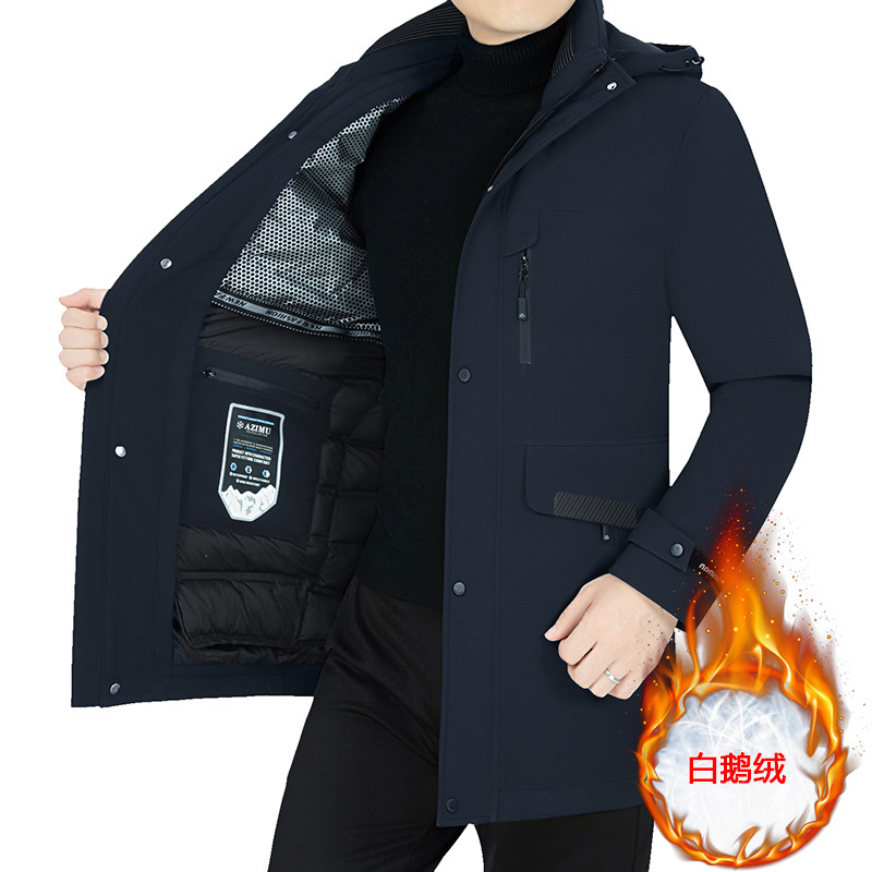 2026 Winter White Goose down Jacket, Thickened and Warm, Casual Style for Middle-Aged Men, with Removable Inner Lining, Mid-Length Coat 2026 Winter White Goose down Jacket, Thickened and Warm, Casual Style for Middle-Aged Men, with Removable Inner Lining, Mid-Length Coat