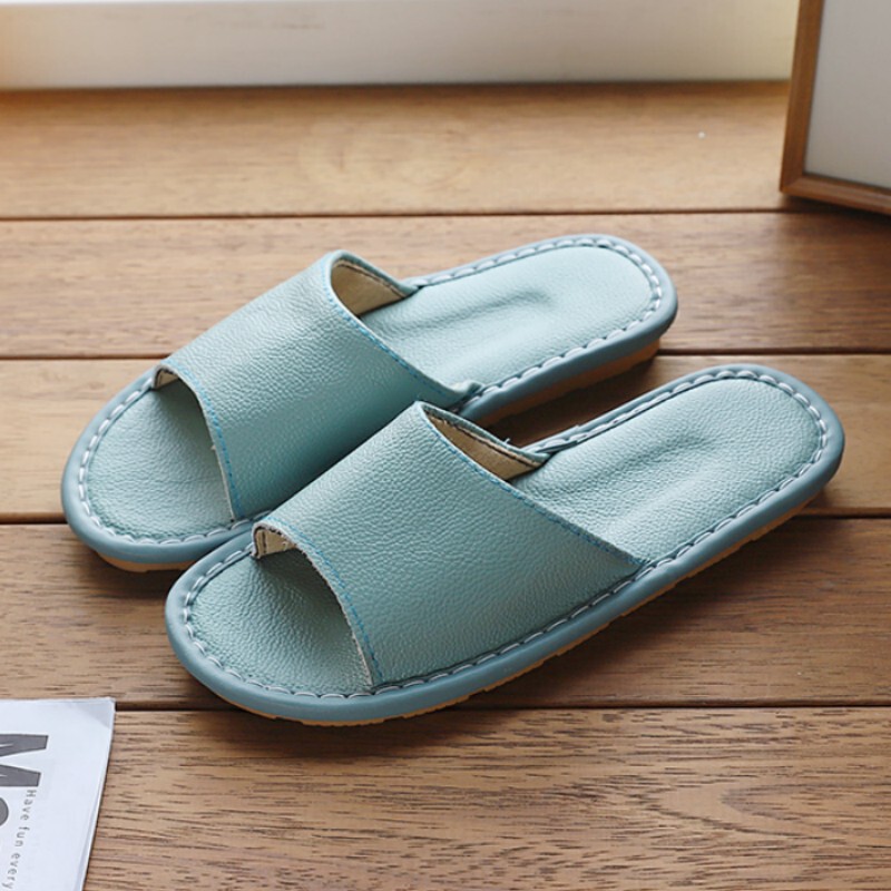 Genuine Leather Home Slippers for Women, Summer Indoor Couple Slippers, Non-Slip, Waterproof, Cowhide Sandals, Soft-Soled Household Slippers for Men
