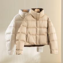 真丝混纺90鹅绒羽绒服女新款短款高档立领宽松加厚保暖外套冬季