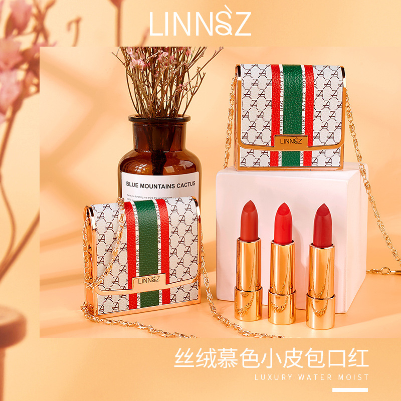 LINNSZ三支丝绒慕色皮包口红持久滋润显白不易脱妆沾杯高档礼盒装