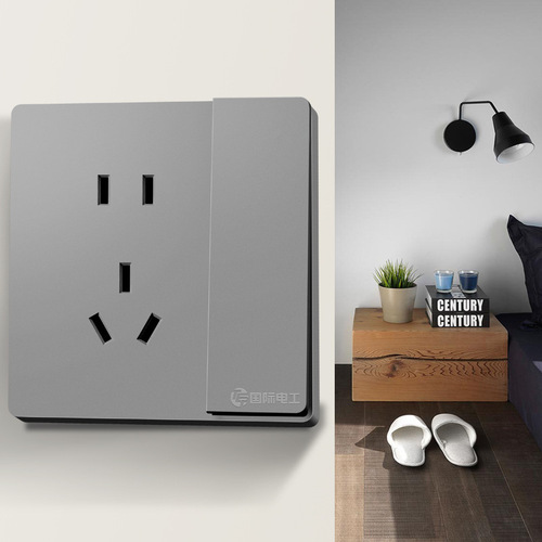 International electrician large plate matte gray 86 type concealed one-open five-hole socket panel household wall power switch