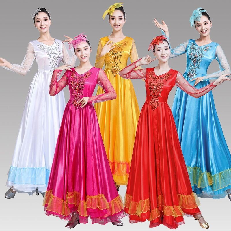2023新款开场舞大摆裙演出服舞蹈长裙女成人伴舞服装大合唱服民族