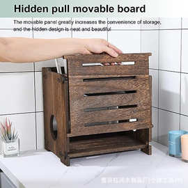 路由器WiFi收纳架木质插排放置架可拆分家用光猫机顶盒置物架跨境