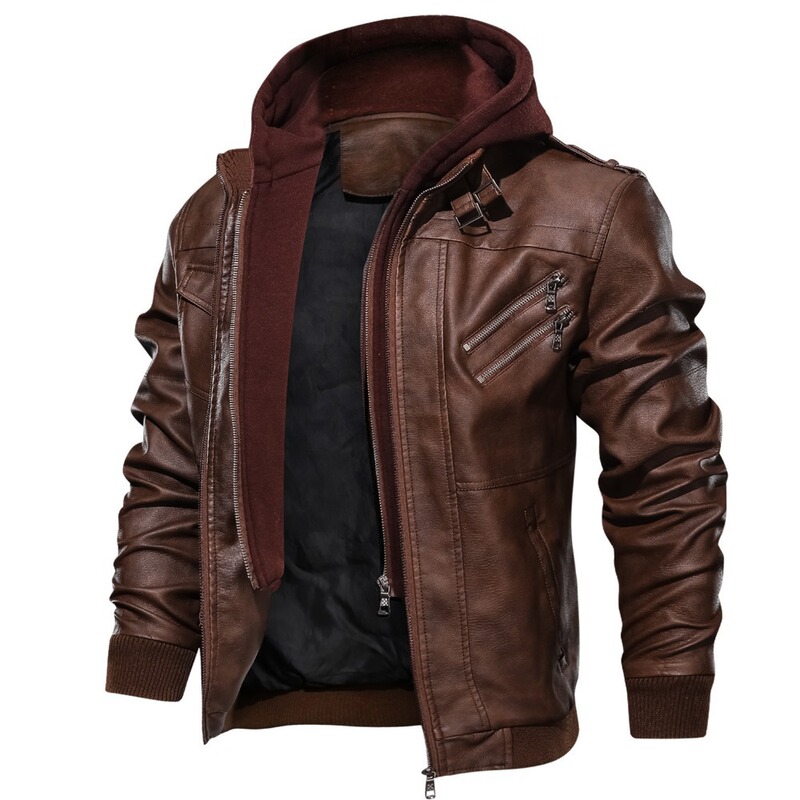 2907 Leather Jacket Aliexpress Amazon Retro Motorcycle Pu Leather Jacket Autumn and Winter Removable Men's Hooded Jacket