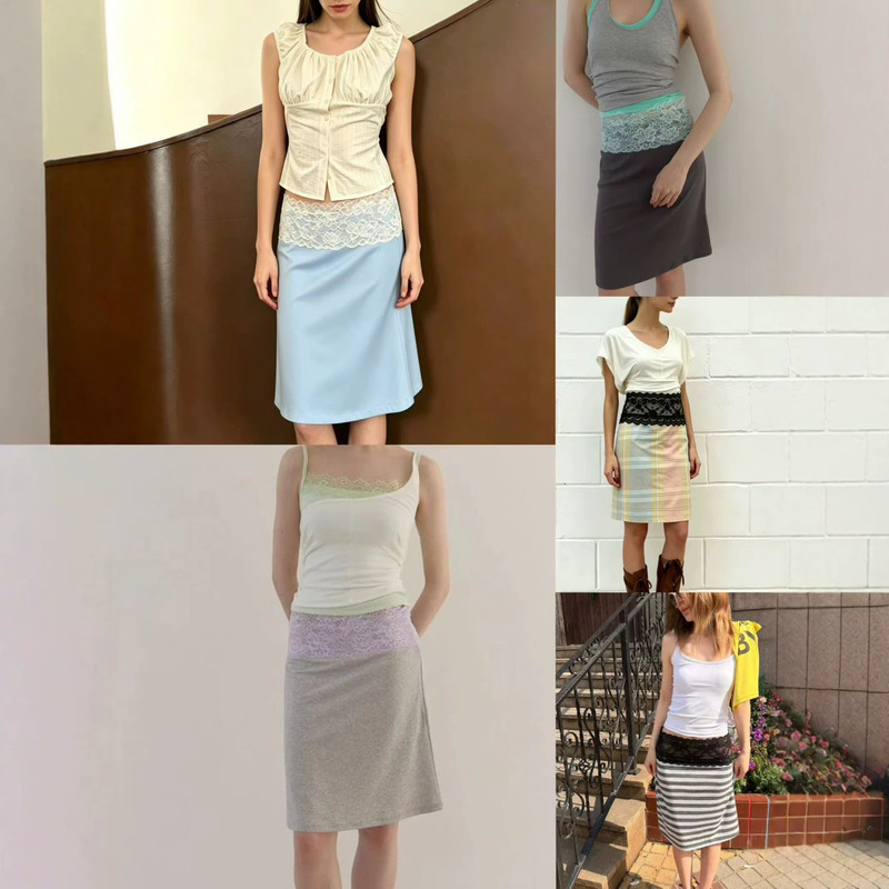 2026 New Lace-Trimmed Waistband Skirt, Versatile and Slimming, Multi-Color, Gentle Style Lace Patchwork Skirt