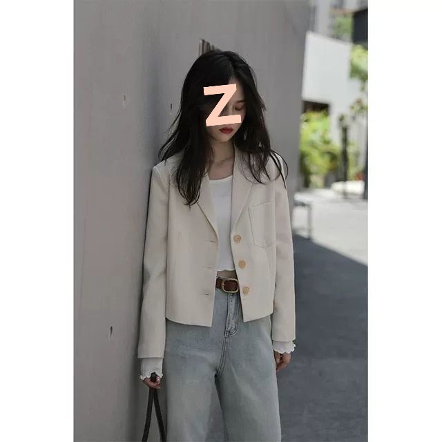 西装外套女2025春秋新款百搭港风气质小西装时尚白色短款长袖外套|undefined