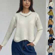 欧美风长袖针织衫女纯色毛衣跨境秋冬2025新款圆领金属挂链打底衫