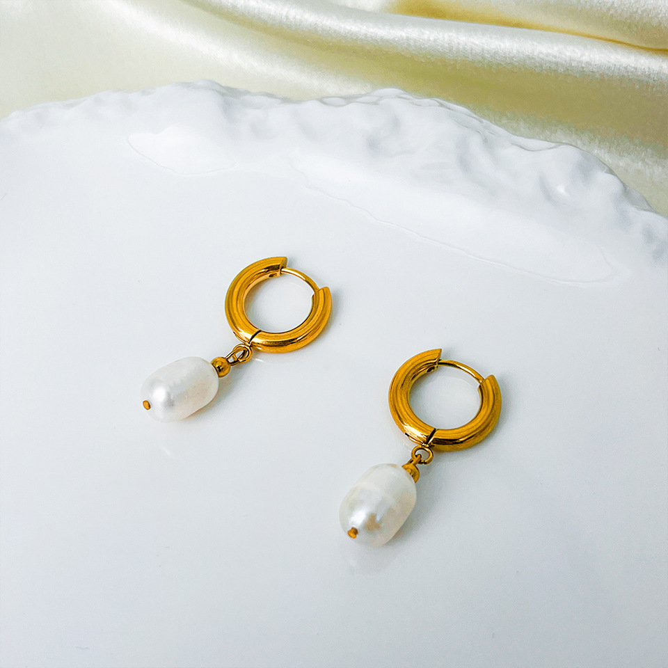 Women's Gender 316 Stainless Steel Freshwater Pearl Geometric Waterproof Non Tarnish Surgical Steel Elegant Drop Earrings For Women's