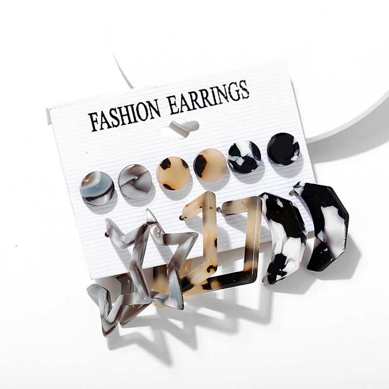 Fashion Geometric Star Arylic Alloy Plating Ear Studs 6 Pairs