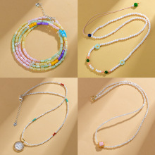 批发贝壳项链马卡龙糖果色圆珠小米珠清新甜美时尚锁骨链毛衣链