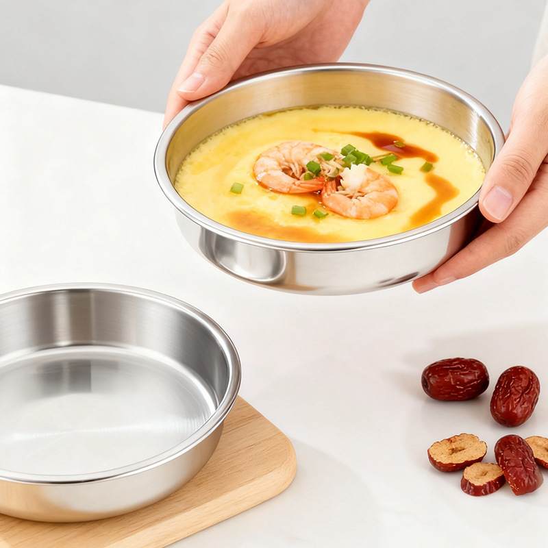 Huevo al vapor cuenco de sopa de acero inoxidable cuenca de borde redondo agua casera de cocina de cocina de postre caja de cocina de cocina al vapor cuenco comercial