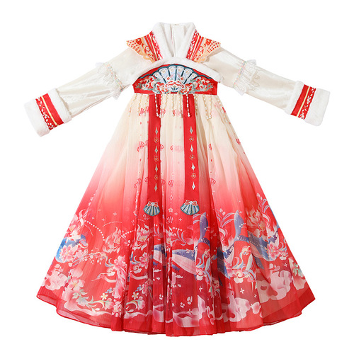 Hanfu children's winter New Year dress, children's ancient costume dress, national style Tang suit princess dress for little girls, New Year's clothing