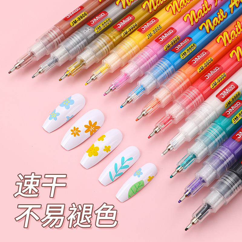 Cross-border caliente en línea celebridad pluma de uñas tubo de aguja marcador de acrílico pluma de pintura de uñas de 12 colores pluma de dibujo de uñas
