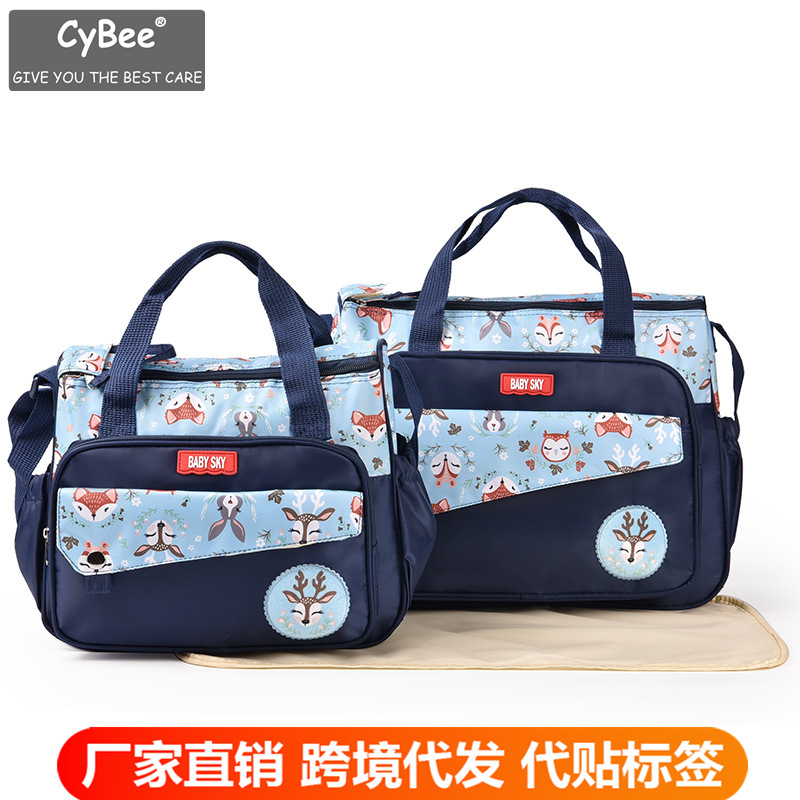 Multifunctional large-capacity diaper bag three-piece set, single shoulder crossbody mother and baby bag, travel diaper bag, baby bottle lightweight
