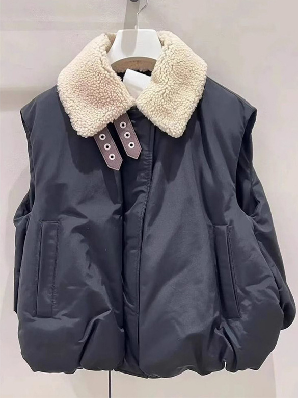 杨幂马夹羊羔毛领棉马夹短款无袖棉服女2025冬新款面包服保暖背心|undefined