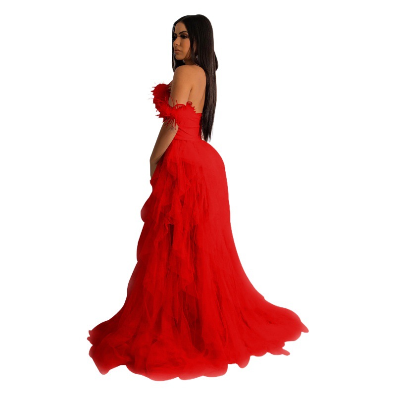 Ebay Comercio exterior transfronterizo ropa de mujer moda color sólido sexy sin mangas envuelto pecho vestido de malla vestido largo vestido de noche vestido
