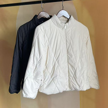 短款棉衣女立领秋冬季菱形格保暖休闲棉服内里填充100%桑蚕丝棉袄