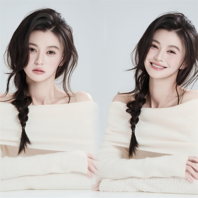 Photo Studio Personal Photography Clothing, Home Photo Shoot Sweater, Off-Shoulder Photography Outfit, Studio Photo Art Portrait