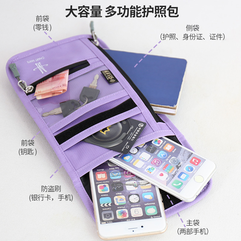Bolsa de identificación titular del pasaporte titular de la tarjeta de viaje multifuncional bolsa de boleto portátil bolso del teléfono móvil billetera crossbody unisex