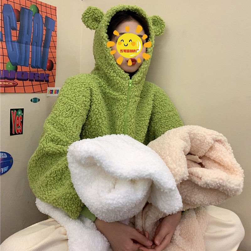 Xinyu Lamb Fleece Autumn/Winter New Bear Ear Fun and Cute Jacket Student Loose Zipper Hooded Sweatshirt Xinyu Lamb Fleece Autumn/Winter New Bear Ear Fun and Cute Jacket Student Loose Zipper Hooded Sweatshirt