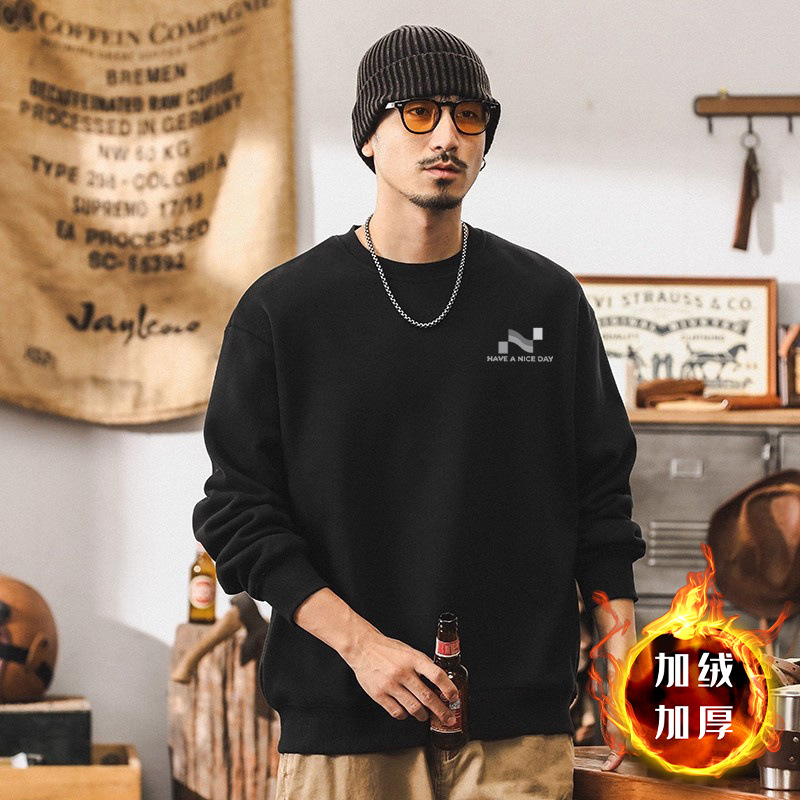 420g pesada camiseta de cuello redondo para niños primavera y otoño marca de tendencia suelta nueva chaqueta juvenil americana retro