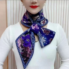 复古长条花卉围巾棉耳朵巾风丝巾螺纹新款民族彩色印花秋冬古韵巾