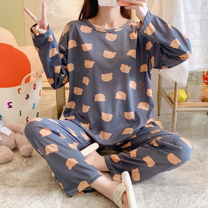 Pajamas Women's Autumn and Winter Long-sleeved Cute Students Can Wear Summer Thin Two-piece Suit Spring and Autumn Home Clothes