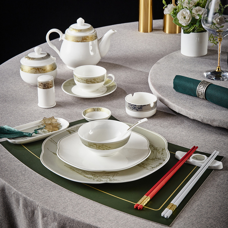 Hotel Tableware Display High Bone China Set Private Club Chinese Tableware Hotel Restaurant Company Reception Dishes and Plates
