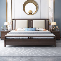 New Chinese-style Solid Wood Bed: 1.8m Double Bed & 1.5m Bed, Modern Minimalist Bedroom Furniture with Chinese-inspired Storage Features, Perfect for a Wedding Night