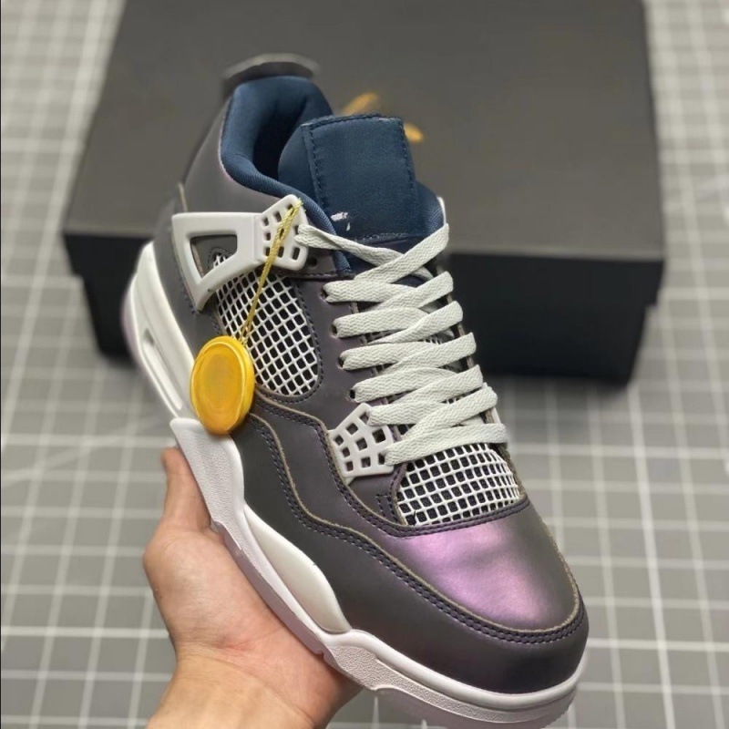 莆田工場 aj4 ピュアオリジナルバスケットボールシューズダークグリーンジョー 4 パープルデニム滑り止め耐摩耗性男性と女性のカジュアルランニングシューズ|undefined