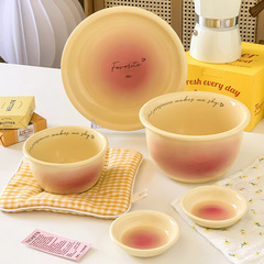 Korean style ins style internet celebrity original blush tableware set ceramic dishes household high-value bowls and dishes set