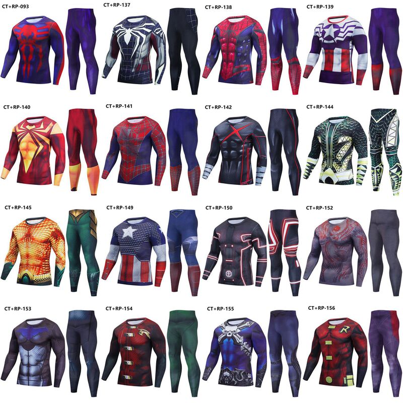 Foreign Trade Avengers Men's Sports Suit Bodysuit Long-Sleeved Fitness T-Shirt Quick-Drying Elastic Suit Pants