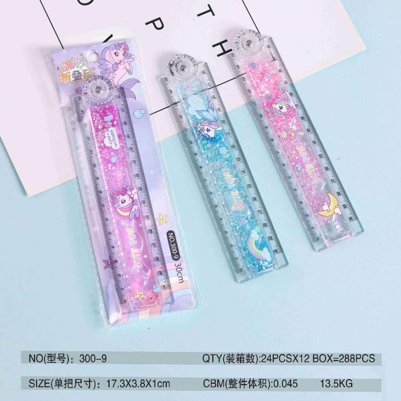 Valor facial alto 30cm alargado regla de arena flotante plegable con líneas onduladas lindas para estudiantes especiales de dibujos animados regla recta