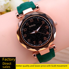 2022微商星空面簡約女士手錶韓版時尚皮帶石英表廠家批發