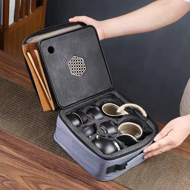Handheld tea set for traveling, ceramic small tea cup for camping for office