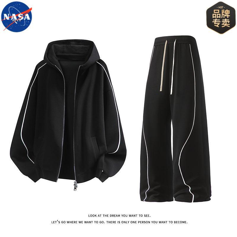 NASA brand high-quality design casual cardigan hooded sweatshirt jacket set for men, a complete trendy outfit for autumn