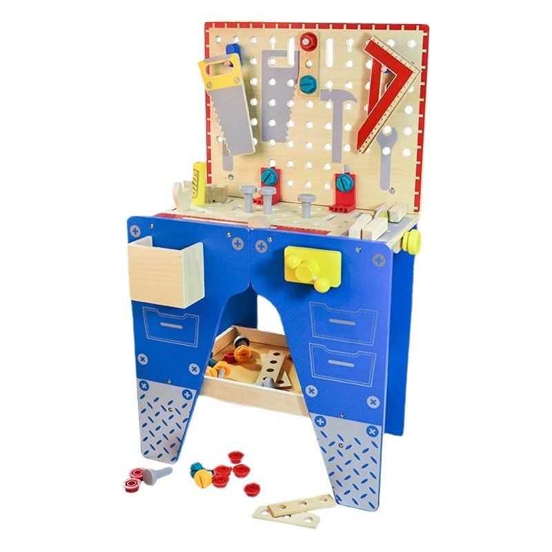 Niño de simulación mesa de herramientas de madera mesa de juguete y silla bebé taladro tornillo tuerca destornillador niños tornillo al por mayor