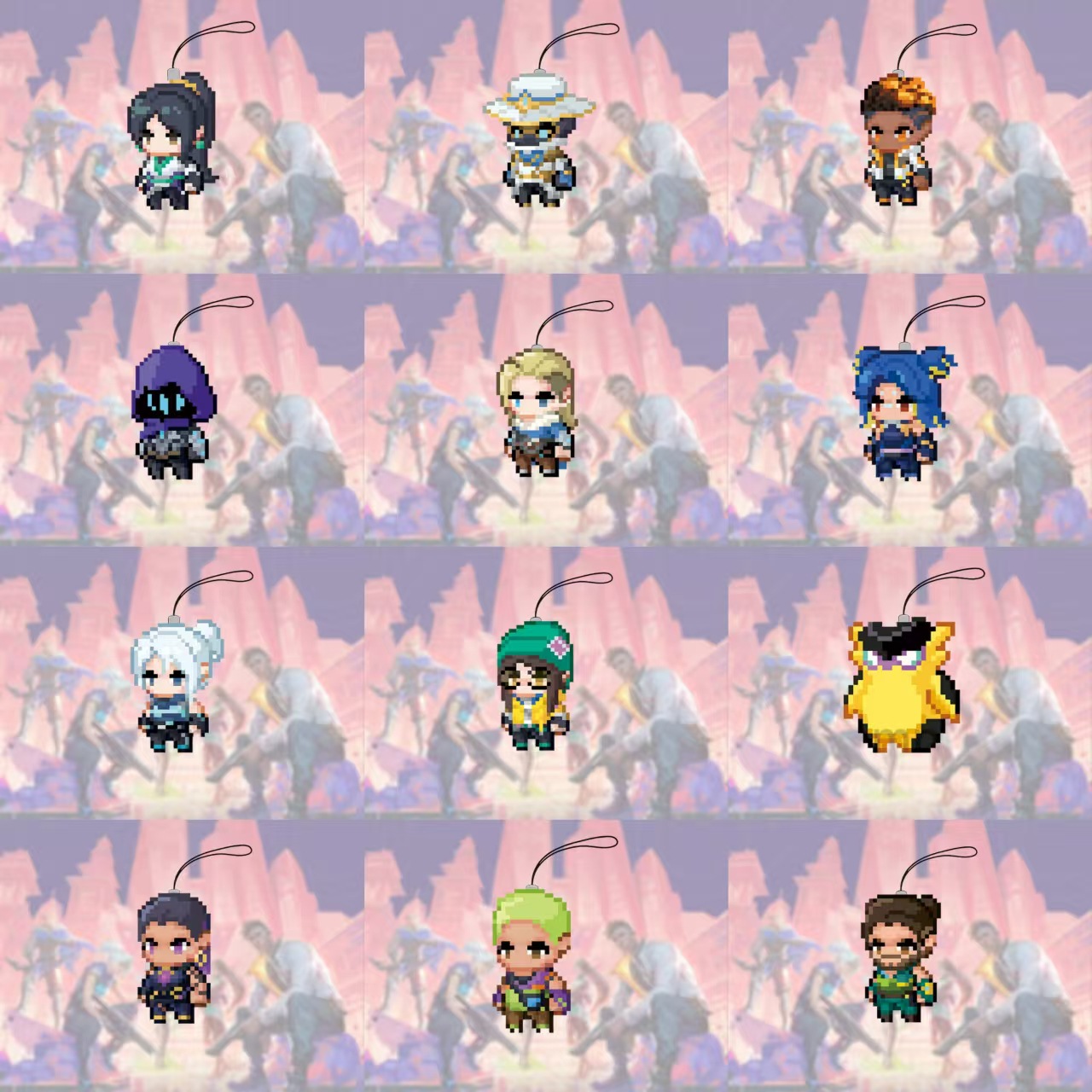 Fearless Contract Valorant Pixel Wind Full Surrounding Mobile Phone Chain Mini Pendant Jetwind Sage Twilight Butterfly Rez