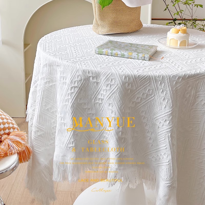 Topa de mesa ligera de lujo alta sensación de algodón y lino blanco francés diseño de cumpleaños mesa redonda rectangular barraca de mesa de té