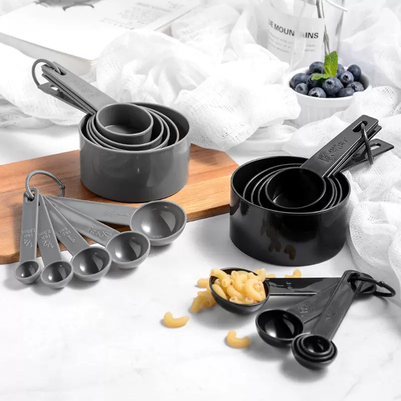 厂家现货烘焙量杯量匙套装 灰色计量勺十件套塑料量勺量匙套装