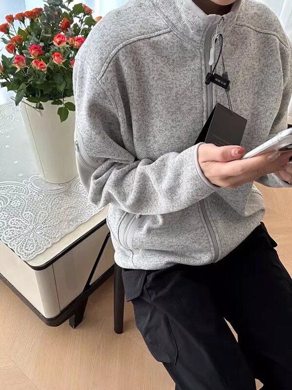 户外抓绒衣男女同款 秋冬加绒立领外套打底针织开衫情侣运动夹克|undefined