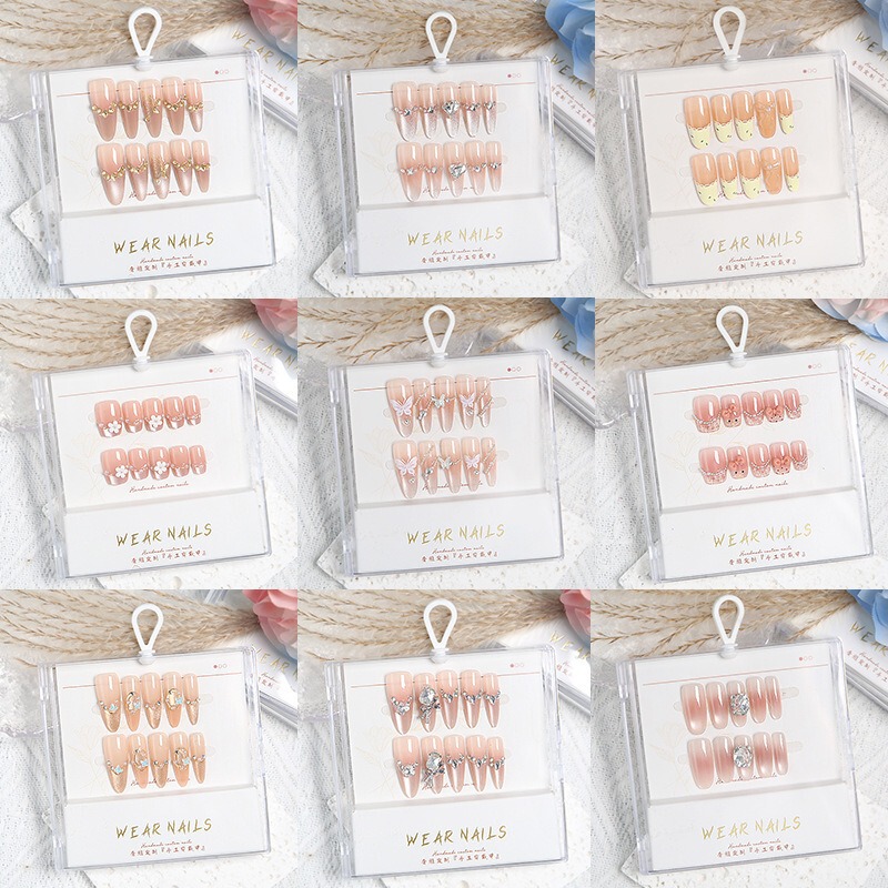 Popular Wearable Nails, Pure Handmade Cat-Eye Bow, French Rhinestone Manicure, Fairy-Style Wearable Nails, High-End