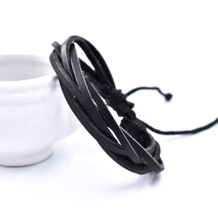 Five-strand Woven Leather Bracelet For Men Adjustable Handmade_voghion.com