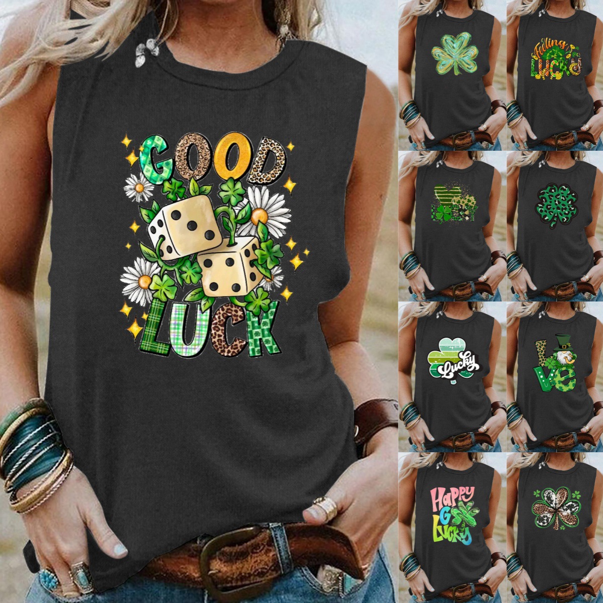 包邮跨境圣帕特里克节来图批发背心速卖通亚马逊独立站欧美TEMU涤