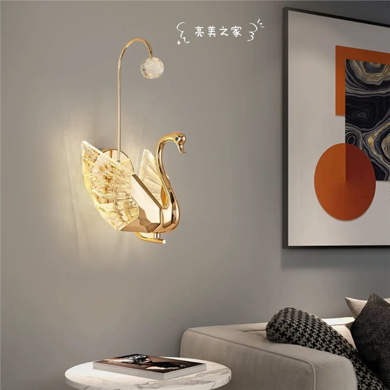 Luz de cabecera simple decoración de pared de fondo rojo nórdico lámpara de cabecera lámpara de cabecera red de lámpara de pared cisne lujoso fondo ligero