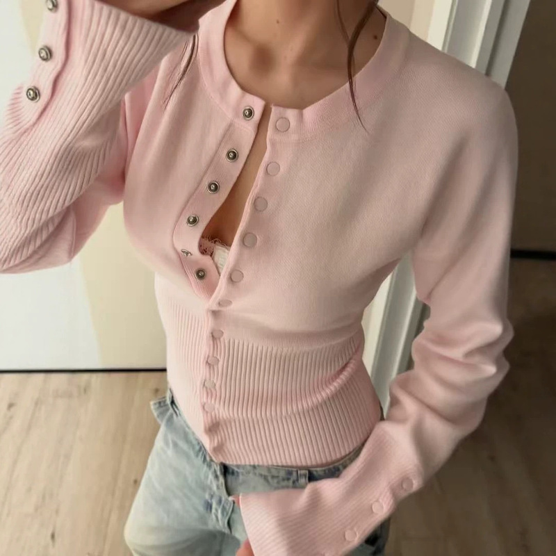 New autumn and winter French classic elegant round-neck casual knitted cardigan top, foreign trade women's sweater