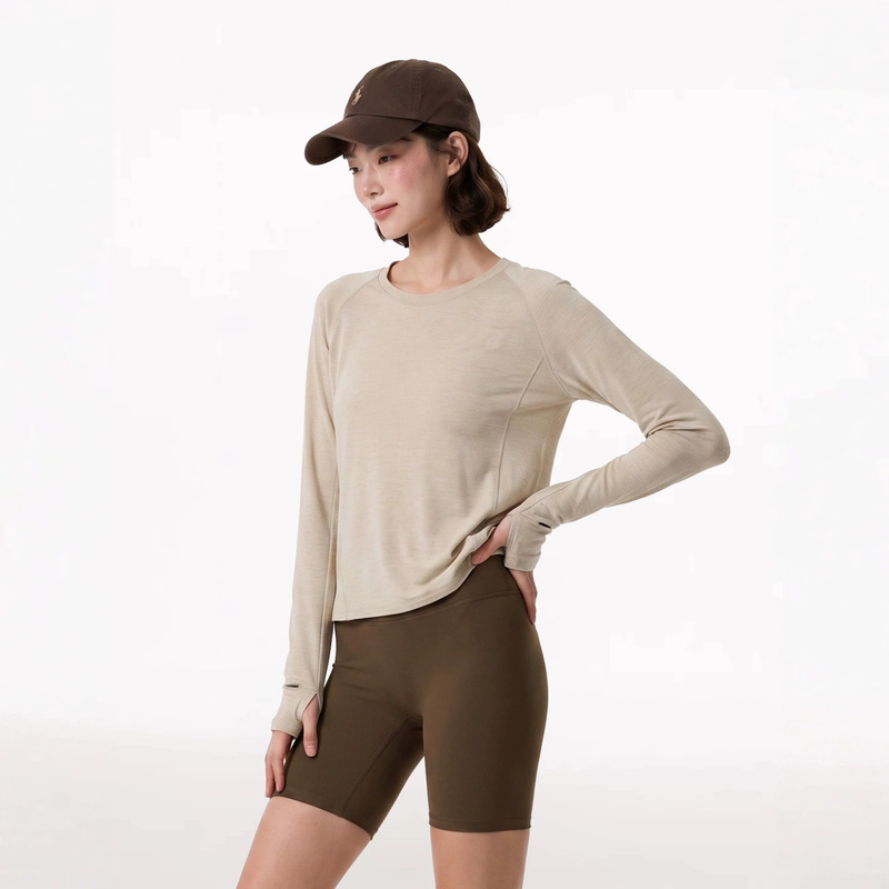 teeshe Women's Merino Wool Lycra Sports Long Sleeve T-Shirt, Warm Yoga Slim Fit Round Neck Fitness Top teeshe Women's Merino Wool Lycra Sports Long Sleeve T-Shirt, Warm Yoga Slim Fit Round Neck Fitness Top
