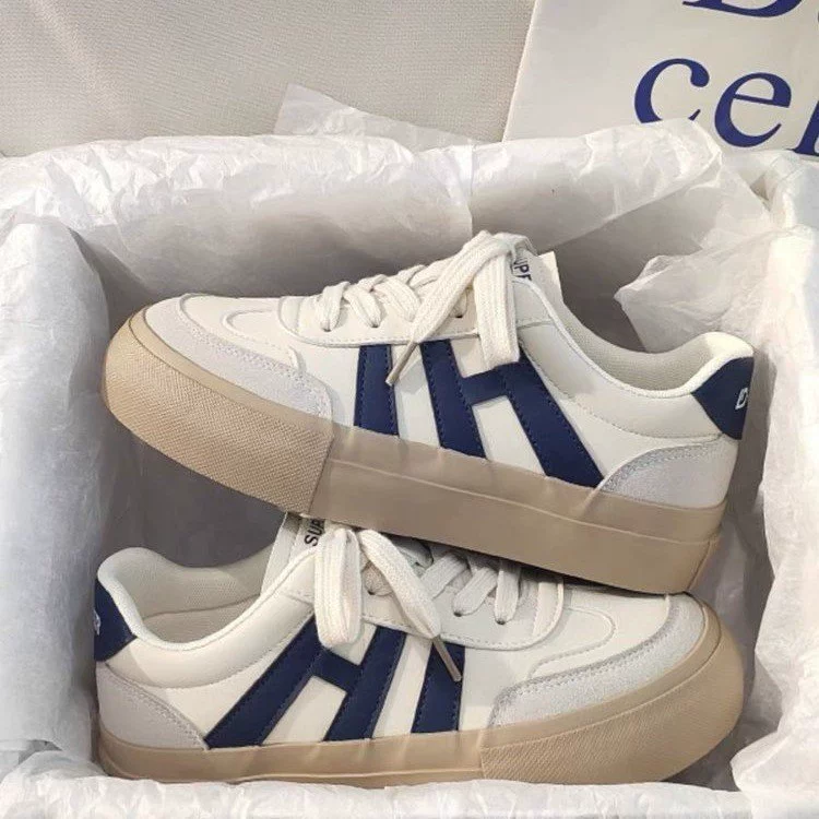 Low-Top Platform Sneakers (Tide), White with Colored Stripes, EU 35–40