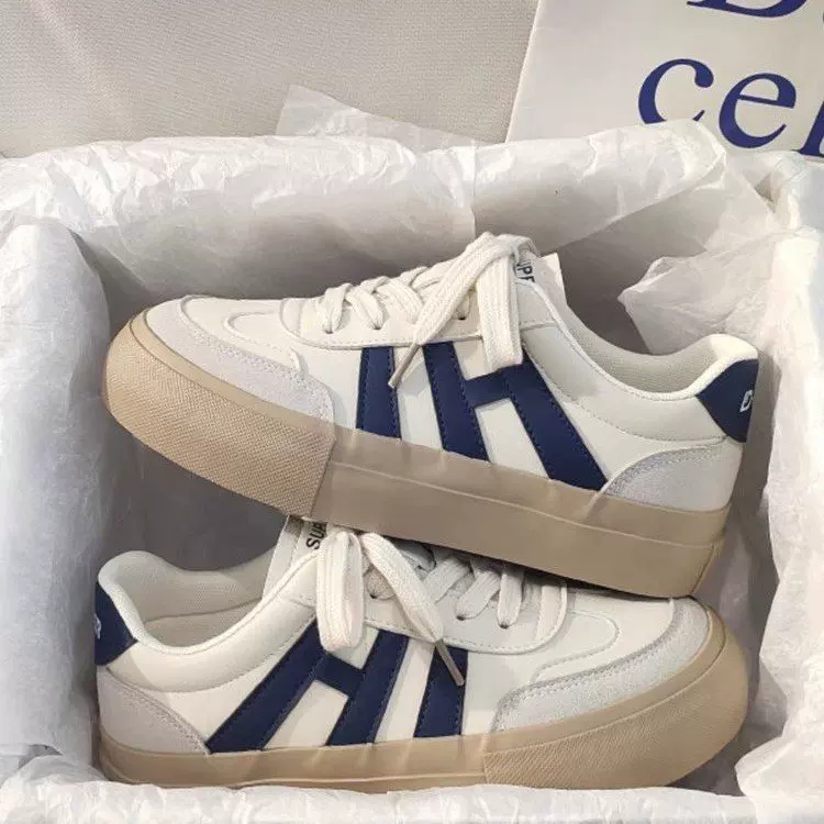 Low-Top Platform Sneakers (Tide), White with Colored Stripes, EU 35–40